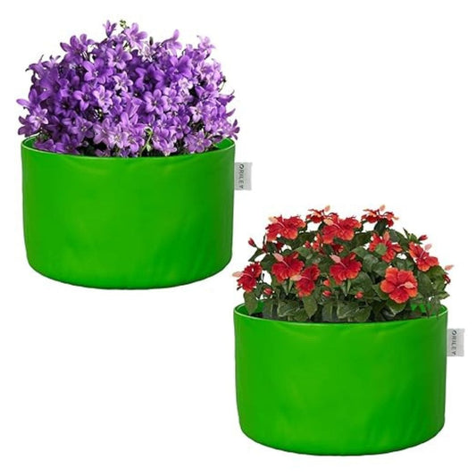 LX INDIA Grow Bags ORILEY Grow Bags 250 GSM 10 x 6 inch Heavy Duty HDPE Plants (Green, Round Without Handle, Pack of 2)