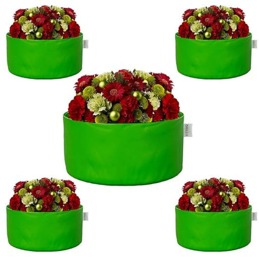 LX INDIA Grow Bags ORILEY Grow Bags 250 GSM 12 x 6 inch Heavy Duty HDPE Plants (Green, Round Without Handle, Pack of 5)