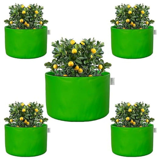 LX INDIA Grow Bags ORILEY Grow Bags 250 GSM 12 x 8 inch Heavy Duty HDPE Plants (Green, Round Without Handle, Pack of 5)
