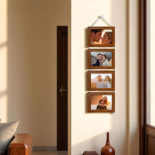 LXINDIA photo frame Painting Mantra Pearl Drop Hanging Photo Frame Set of 4 Brown