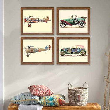 LXINDIA photo frame Painting Mantra Vintage Aeroplane Car Synthetic Wood Framed Painting