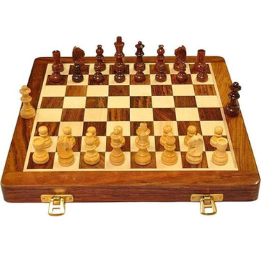 LXINDIA Chess Board PALM ROYAL HANDICRAFTS Wooden Handmade Foldable Magnetic Chess Board Set  (10x10 Inches Brown)