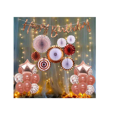 LX INDIA Party Supplies 34Pcs Rose Gold Party Propz Happy Birthday Decoration Items|Happy Birthday Banner