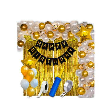 LX INDIA Party Supplies Golden White Party Propz Happy Birthday Decoration Kit