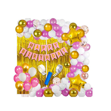 LX INDIA Party Supplies Pink Party Propz Happy Birthday Decoration Kit