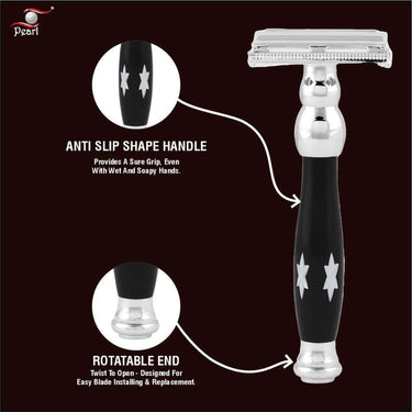 LXINDIA shaving razor Pearl Shaving Double Edge Butterfly Safety Razor P- 81D (Black)