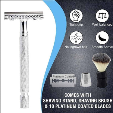 LXINDIA shaving razor Pearl Shaving Double Edge Razor (SS 04OC With stand And Shaving Brush 16 Matt)