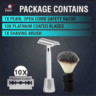 LXINDIA shaving razor Pearl Shaving Double Edge Razor (SS 04OC With stand And Shaving Brush 16 Matt)