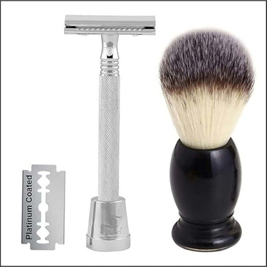 LXINDIA shaving set Pearl Shaving Double Edge Safety Razor (SS 01CC With stand And Shaving Brush 11 SY)