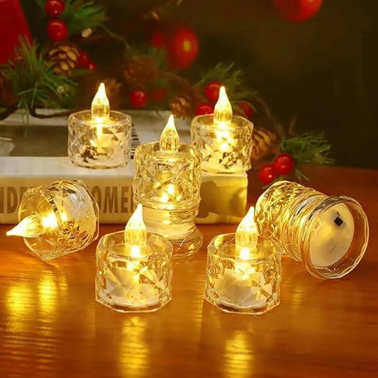LX INDIA LED DIYAS perpetual LED Candles for Home Decoration - 12 Pcs Electric Flameless & Smokeless LED Diya Lights, Crystal Candle for Home Decor