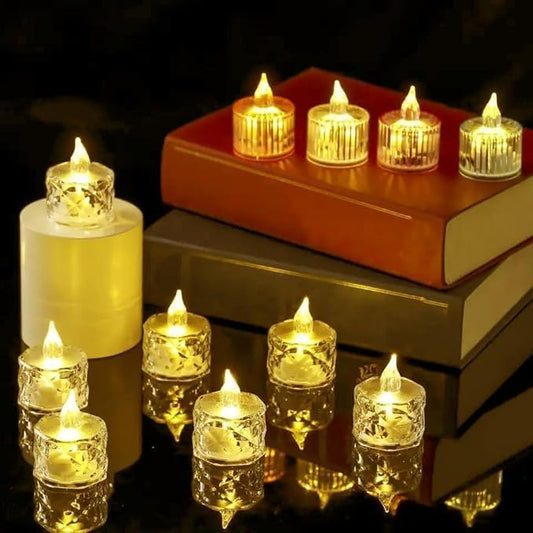 LX INDIA LED DIYAS perpetual LED Candles for Home Decoration - 12 Pcs Electric Flameless & Smokeless LED Diya Lights, Crystal Candle for Home Decor
