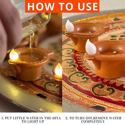 LX INDIA LED DIYAS perpetual Water Sensor Diya for Home Decoration - 6 Pcs Electric Flameless & Smokeless LED Diya Lights,New Year,