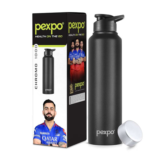 LX INDIA bottle PEXPO Chromo Pro 1000 ISI Certified Stainless Steel Sports/Fridge Water Bottle With Dual Cap - 950ml