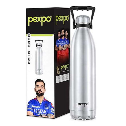 LX INDIA Water Bottle Pexpo Echo Pro ISI Certified 2000ml-Silver Water Bottle