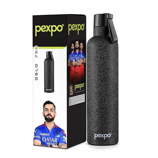LX INDIA Water Bottle Pexpo Oslo Pro Hot & Cold Stainless Steel Water Bottle 750ml, (Black)