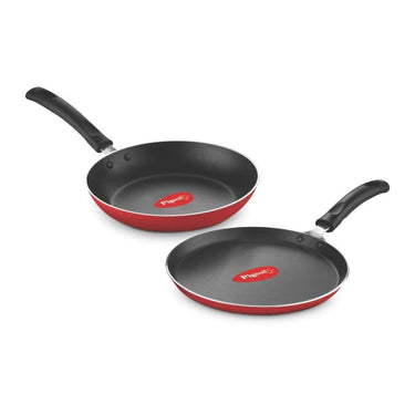 LXINDIA cookware Pigeon Aluminium Nonstick Duo Pack Flat Tawa 250 and Fry Pan 200