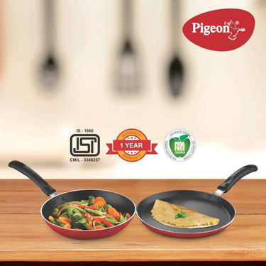 LXINDIA cookware Pigeon Aluminium Nonstick Duo Pack Flat Tawa 250 and Fry Pan 200