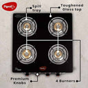 LXINDIA Gas Cooktop Pigeon by Stovekraft Aster Gas Stove 4 Burner with High Powered Brass Burner (Black)