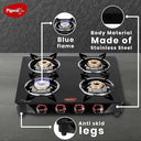 LXINDIA Gas Cooktop Pigeon by Stovekraft Aster Gas Stove 4 Burner with High Powered Brass Burner (Black)