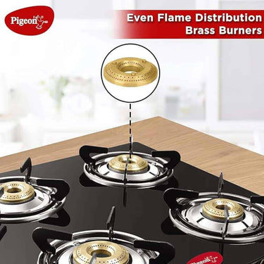 LXINDIA Gas Cooktop Pigeon by Stovekraft Aster Gas Stove 4 Burner with High Powered Brass Burner (Black)