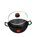 LXINDIA cookware Pigeon by Stovekraft Cast Iron Kadai with Glass Lid Medium, 24 cm