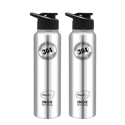 LX INDIA Water Bottle Pigeon Inox Hydra 900 ml Bottle (Pack of 2, Black, Steel/Chrome, Steel)