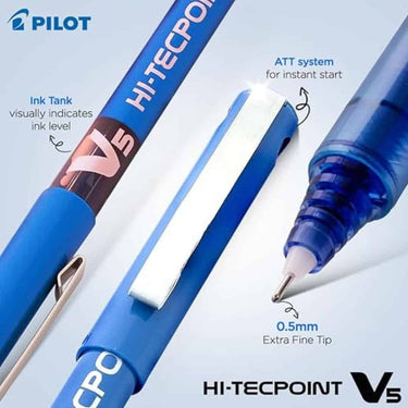 LXINDIA Pens Pilot Hi Tecpoint V5 Extra Fine Point Pure Liquid Ink Roller Ball Pen (Blue Ink) Pack of 10