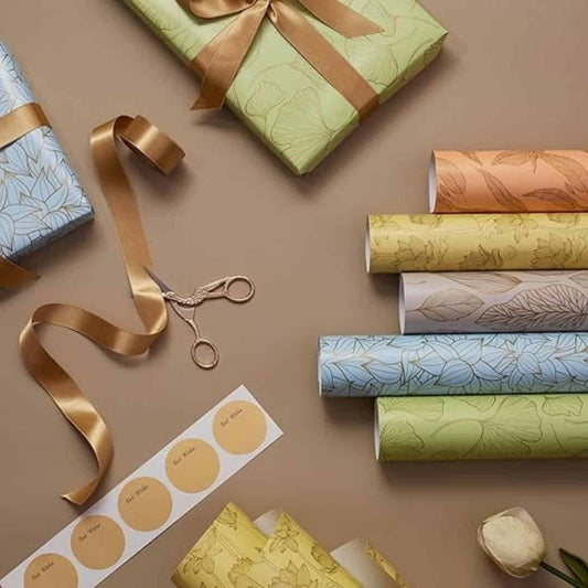 LXINDIA gift wrapper Pink Paper Co Gift Wrapping Paper Sheets with Name Stickers and Satin Ribbon (Pack of 5 Assorted)