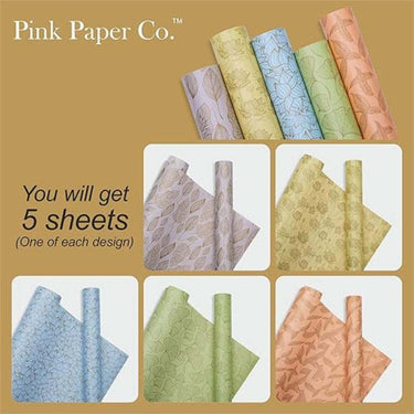 LXINDIA gift wrapper Pink Paper Co Gift Wrapping Paper Sheets with Name Stickers and Satin Ribbon (Pack of 5 Assorted)