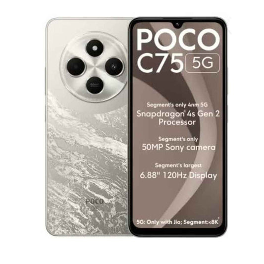 LXINDIA Smart phone POCO C75 5G, Silver Stardust (4GB, 64GB)