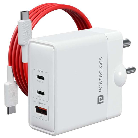 LX INDIA Mobile Charger Portronics 100W Adapto 100 GaN Fast Charging Triple Port Adaptor