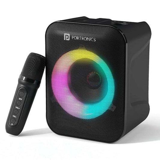 LX INDIA speaker Portronics Apollo One 20W Wireless Bluetooth Portable Speaker with Wireless Karaoke Mic (Black)