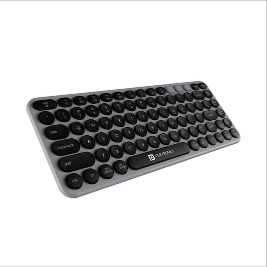 LX INDIA Keyboards Portronics Bubble 2.0 Wireless Keyboard with Bluetooth + 2.4 GHz Receiver, Connect 3 Devices (Grey)