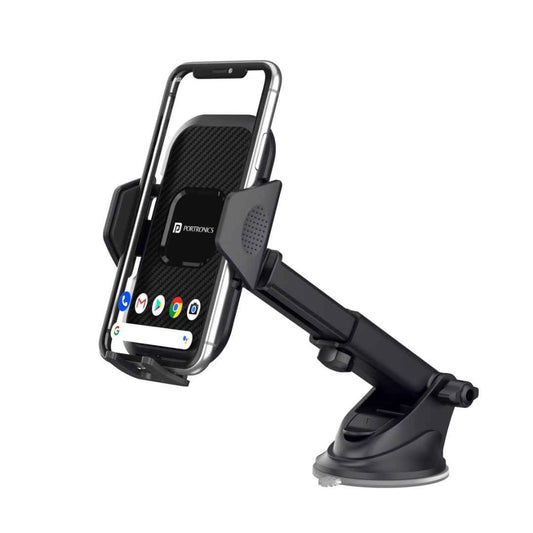 LX INDIA Mobile Holder Portronics Clamp M Car Mobile Holder with 360° Rotational (Black)