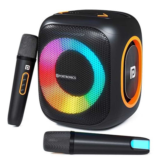 LX INDIA speaker Portronics Dash 10 50W Wireless Bluetooth Party Speaker With Dual Wireless Karaoke Mic (Black)
