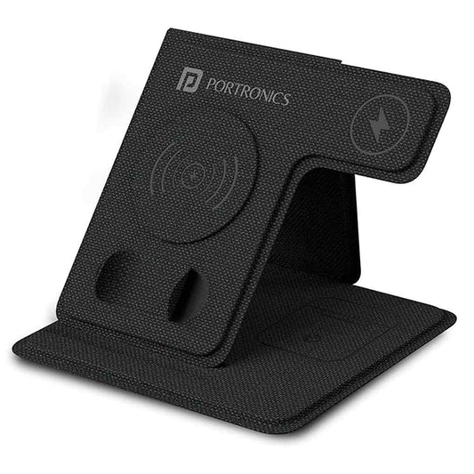 LX INDIA charging stand Portronics Freedom Fold 3 15W 3 in 1 Foldable MagSafe Compatible Wireless Charger (Black)