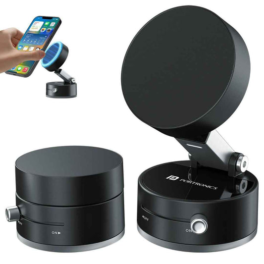 LX INDIA Mobile Holder Portronics Hold X Magnetic Vacuum Suction Mobile Holder (Black)