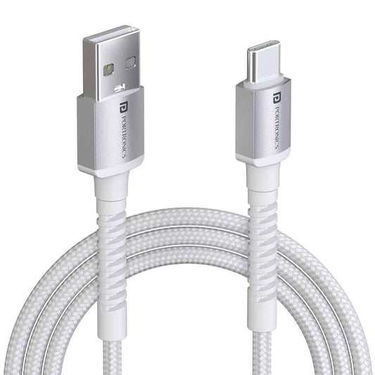 LX INDIA USB C & OTG Cables White Portronics Konnect X 3A Unbreakable Nylon Braided USB to Type C Fast Charging Cable 2M Long
