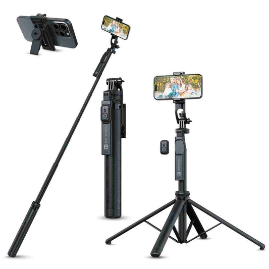 LX INDIA Mobile Tripods Portronics Lumistick 2 Portable Smart Selfie Stick with Upto 6ft. Tripod Stand, 3 in 1 Multifunctional Design