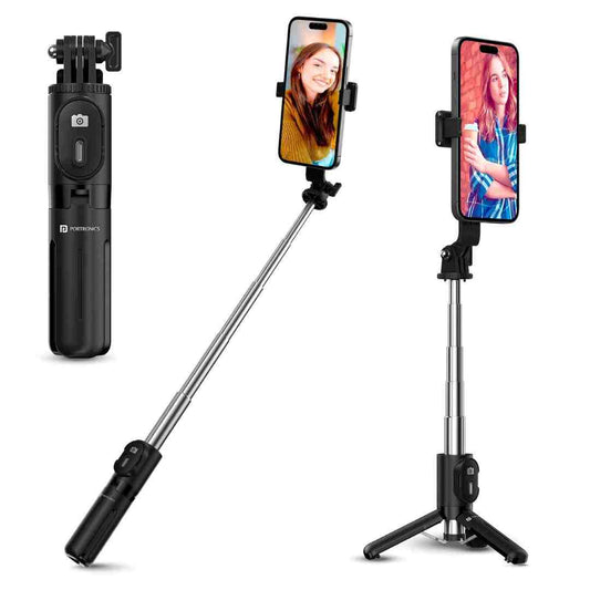 LX INDIA Mobile Tripods Portronics Lumistick Mini Extendable Multifunctional 3-in-1 Selfie Sticks with Wireless Detachable Bluetooth Remote & Tripod Stand