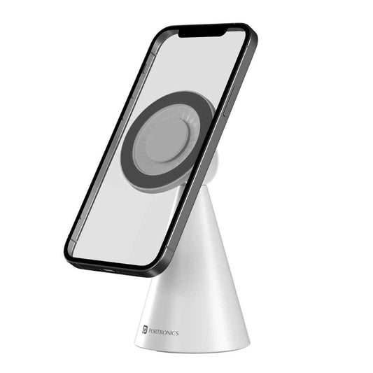 LX INDIA Mobile Holder Portronics Mogun 5 Compatible with Magsafe, Magnetic Universal Phone Holder (White)