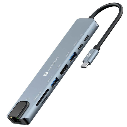 LXINDIA USB HUB Portronics Mport 8 USB C Hub (8 in 1) Grey
