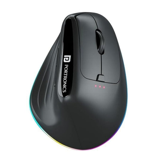 LX INDIA Mouse Portronics Toad Ergo 3 Ergonomic Wireless Mouse with RGB, 2400 DPI, Dual Mode BT & 2.4GHz Connectivity (Black)