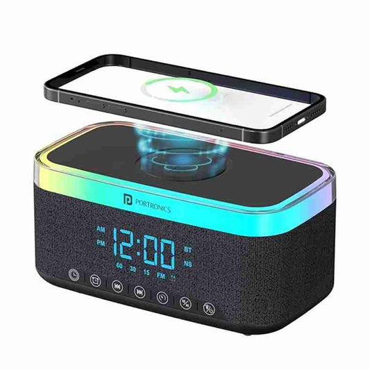 LX INDIA speaker Portronics Trifusion 16W HD Sound Bluetooth Speaker with 15W Wireless Charging (Black)