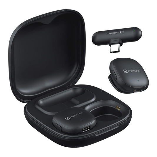 LX INDIA microphone Portronics Vlogmate One India First Ai Powered Wireless Microphone Lapel Mic with Charging Case,