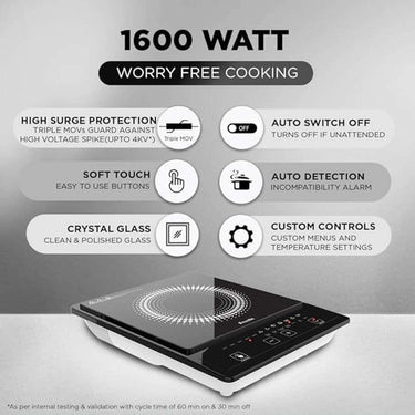 LXINDIA Induction Cooktop Preethi Indicook IC123 1600 Watt Induction Cooktop Crystal Glass (Black)