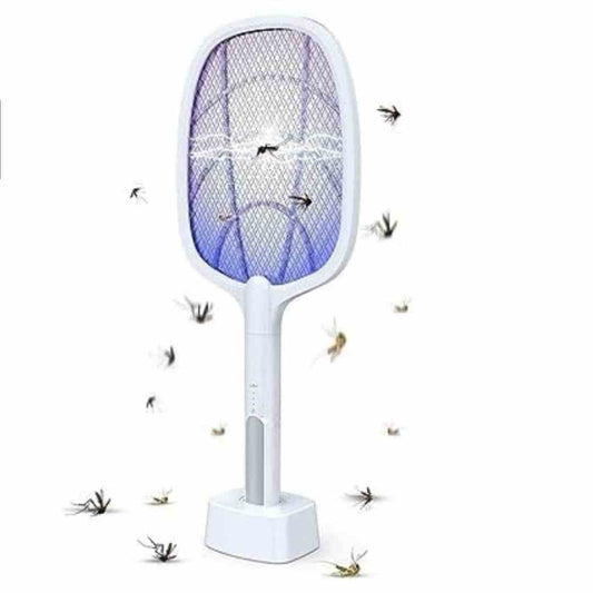 LX INDIA Mosquito Killer Racquet PremiumAV Electric Mosquito Killer Racket with UV Light – Rechargeable 2-in-1 Bug Zapper with 3200V High-Voltage Grid & Detachable Base Stand for Indoor Outdoor Insect Control (White)