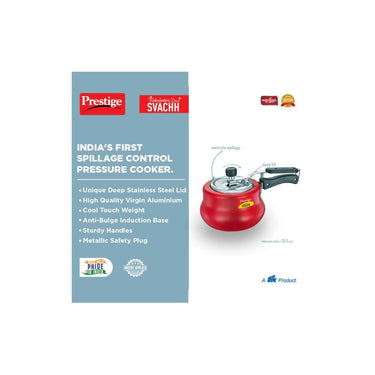 LXINDIA cookware Prestige Svachh Nakshatra Duo Handi Aluminium 3 litre  Pressure Cooker (Red)