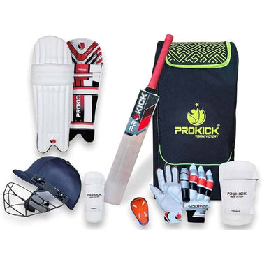 LXINDIA Cricket kit Prokick Megakit Kashmir Willow Full Cricket Kit with Helmet, Black Red Camouflage SH