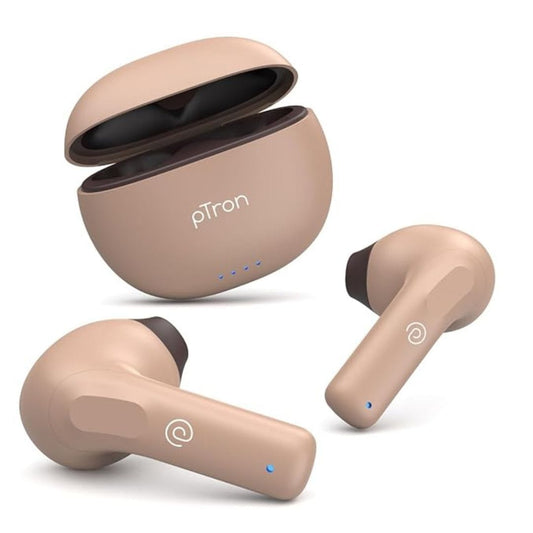 LX INDIA Earbuds pTron Bassbuds NX in-Ear TWS Earbuds (Sand Brown)